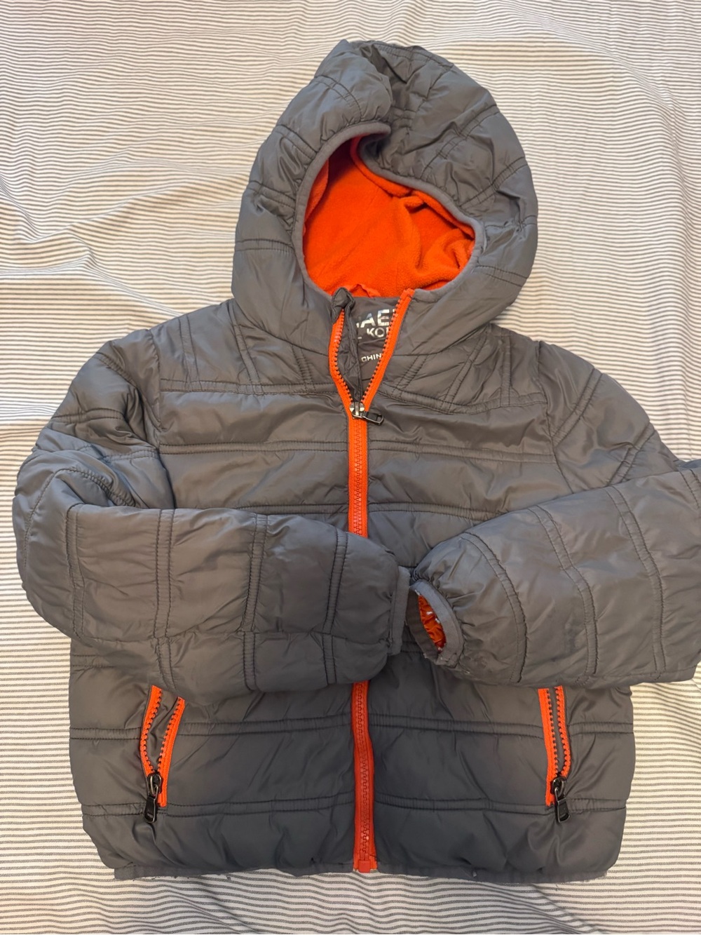 Michael Kors Gray Puffer Jacket with Orange Trim